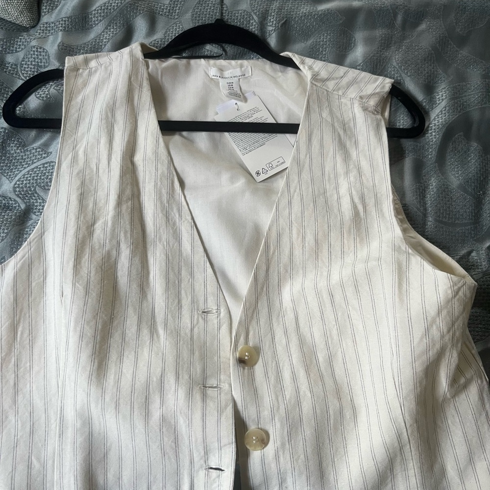 H&M Cream Striped Button-Up Vest